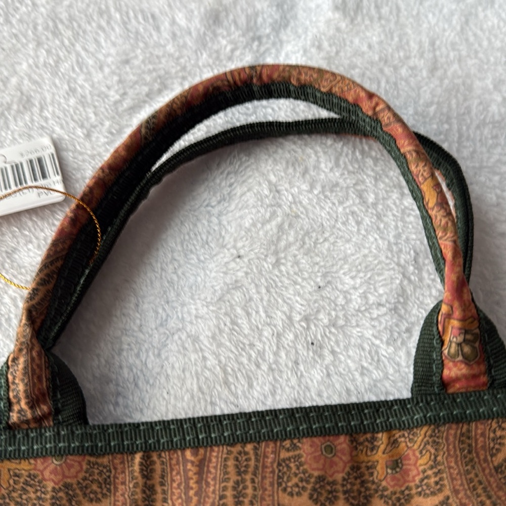 Etro Mini Satchel European Luxury Top Handle Bag Paisley Print Amber & Green - Picture 5 of 8